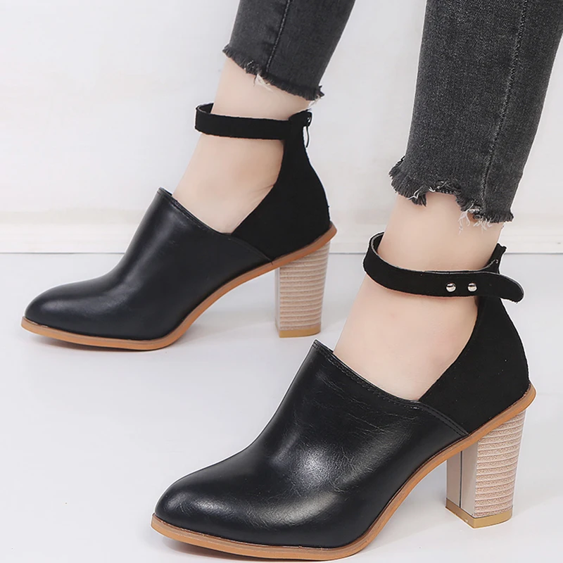 

HQFZO Big Size 43 Autumn Winter Women Boots Zipper High Heels Buckle Ankle Boots Fashion Sexy Pointed Toe Botas Mujer Black