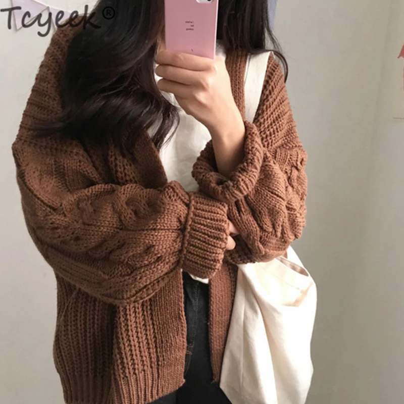 

2019 Winter New Korean Loose Long-sleeved Twist Knitted Sweater Cardigan Autumn Warm Coat Female Thick Good Quality 6668COLW683