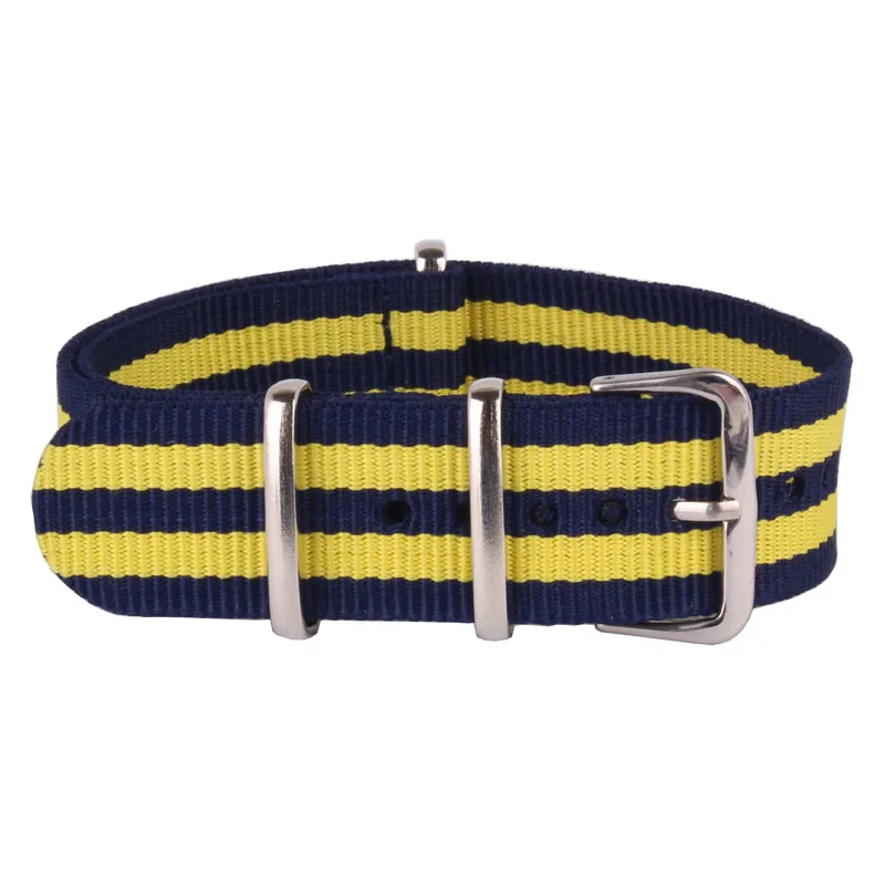 

New 20 mm Belts Stripe Cambo Navy YELLOW Nato Woven Fiber watchband 20mm Nylon Watch Straps Wristwatch Band Buckle Cheap fabric
