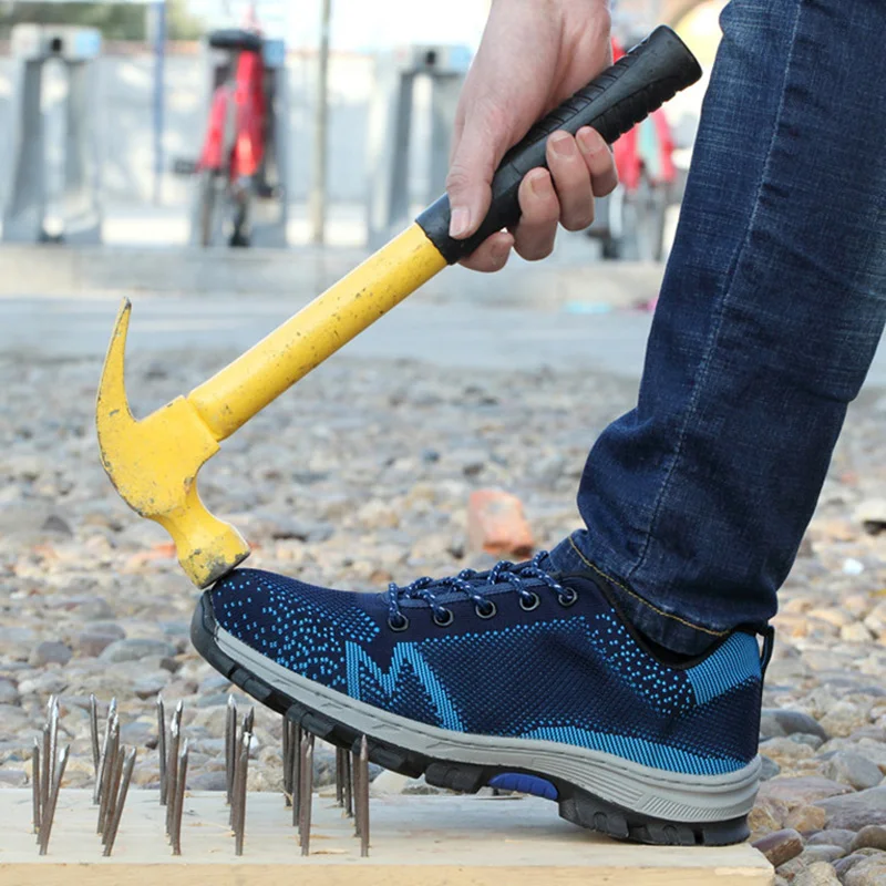 

Men Shoes Work Safety Boot Steel Toe Shoes Summer Breathable Flying Woven Anti-smashing Piercing Work Boots Labor Insurance Shoe