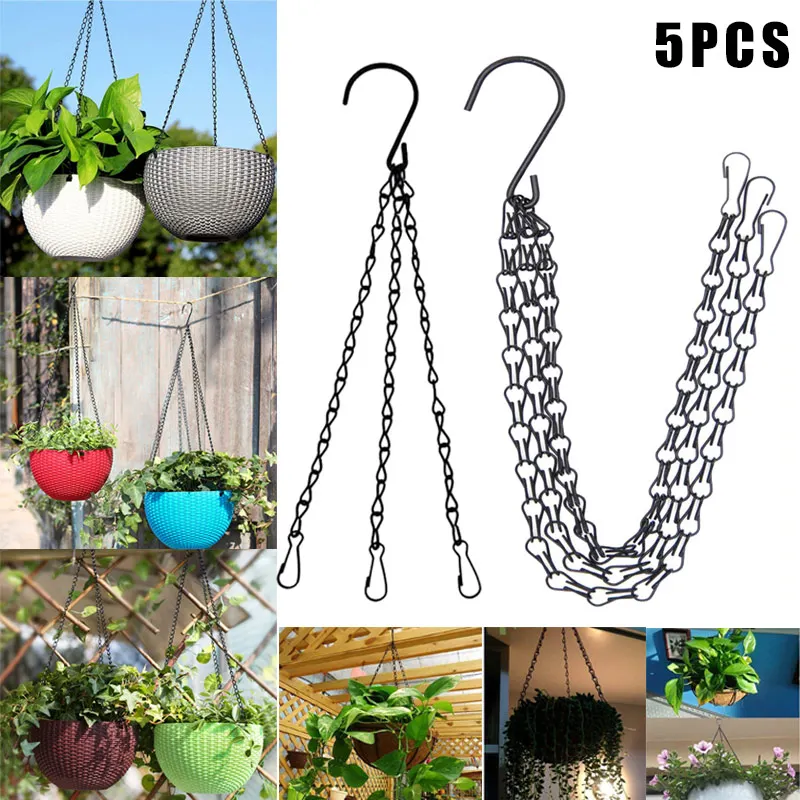 High 5Pcs Flower Pot Hanging Chain Basket Flower Pot 3 Point Garden Plant Hanger with Hooks LG66