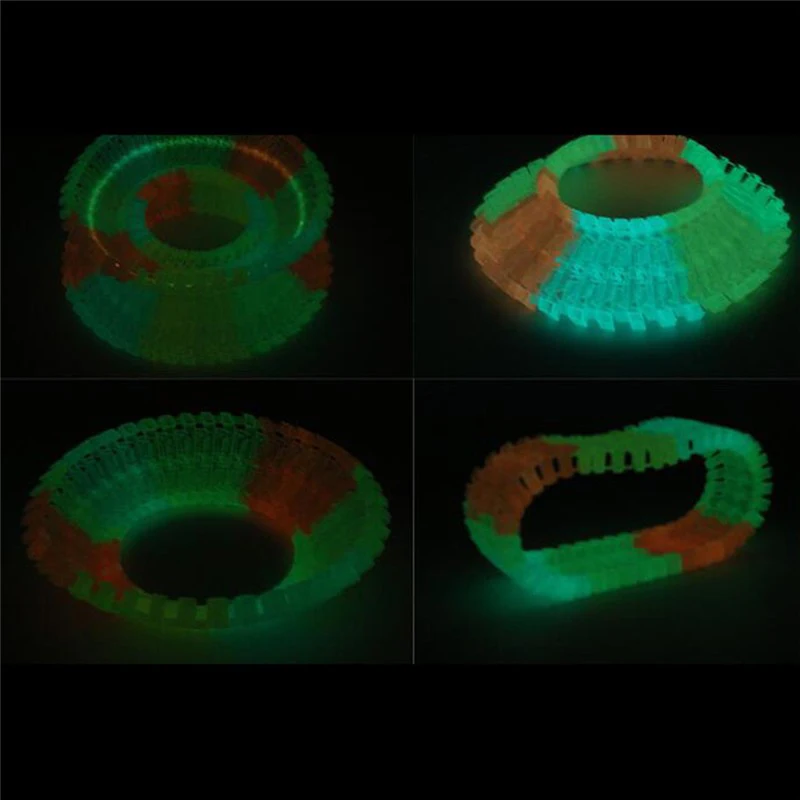 Чудесное светящиеся гоночной трассе изгиб Flex светится в темноте сборки автомобилей игрушка 60/100/150/165/220/240 шт светящийся гоночный трек набор