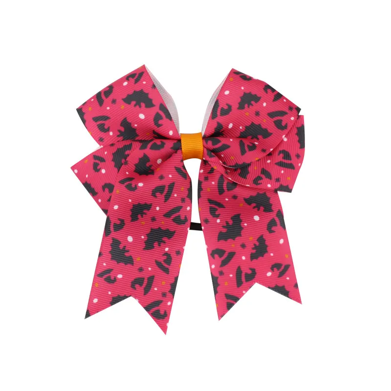 Fashion Cute Printed Cheer Bow for Girls Grosgrain Ribbon Large Hair Bow With Elastic For Girls Hair Accessories (6)