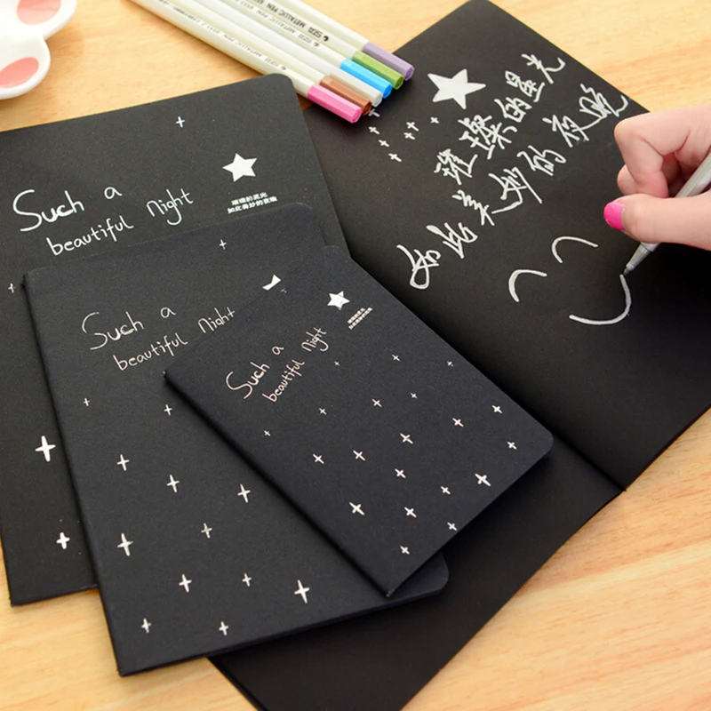 

28 Sheets Notebook Diary Black Paper Notepad Sketch Graffiti Notebook for Drawing Painting Office School Stationery Gifts