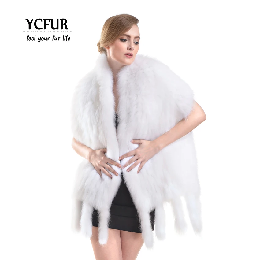 

[YCFUR] Fashion Women Scarves Wraps Winter Knit White Fox Fur Scarves Shawls Women Soft Warm Tassels Scarf Ladies