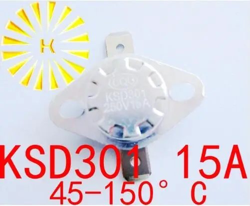 5 шт. x KSD301 15A 45-150 градусов 250 В нормально закрытый температурный переключатель Термостат резистор