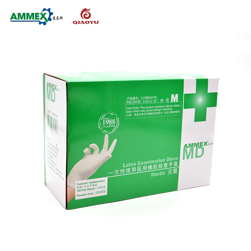 

Ammex Taxtured disposable medical rubber sterile gloves powder free latex examination gloves independent packing
