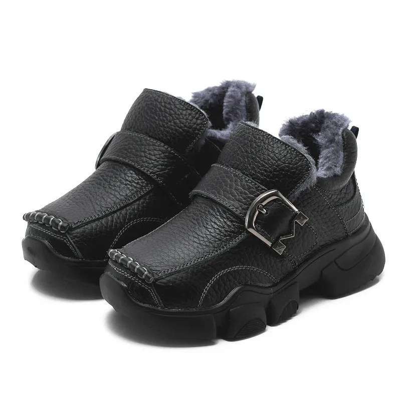 

Winter Children Leather Shoes Full Genuine Leather Boys Boots With Plush Fashion Soft Bottom For Kids Eur Size 26-37