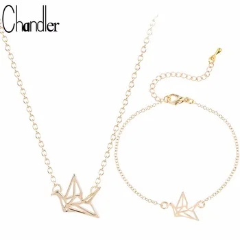 Chandler Origami Crane Pendant Necklace Bracelet For Women Bird Friendship Christmas Best Gift Accessaries Fashion Jewelry Set
