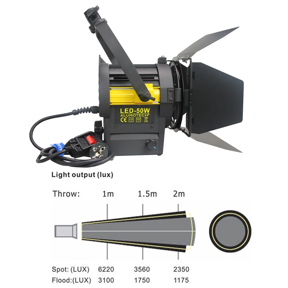 ALUMOTECH 50 Вт дневной светильник 5500 K/3200 K светодиодный светильник френеля для пленочной камеры видео студия фотографии поддержка затемнения лампы