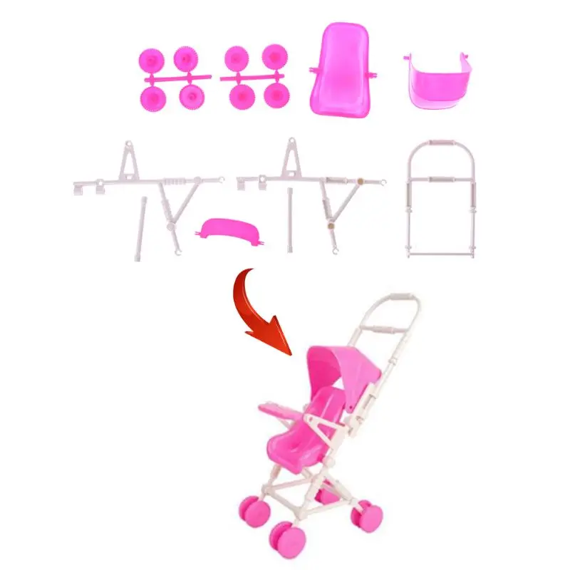 Кукла Коляска новорожденная детская коляска пластиковая DIY сборка имитация ролевых игр Игрушки Детская мебель тележка для детского ухода Miniatu