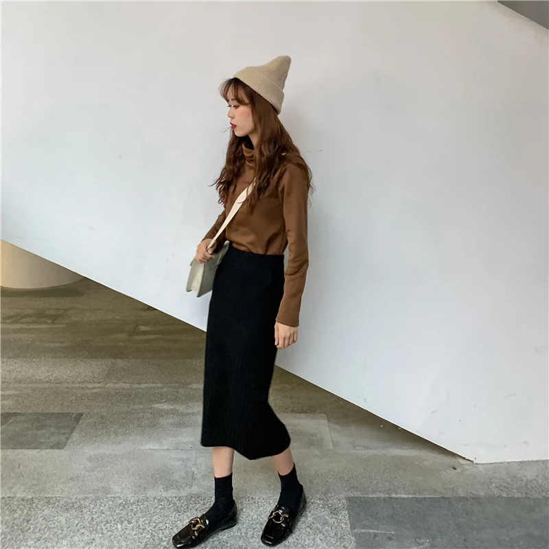 Mihoshop Ulzzang Корейская женская модная одежда весна Высокая талия Базовая черная