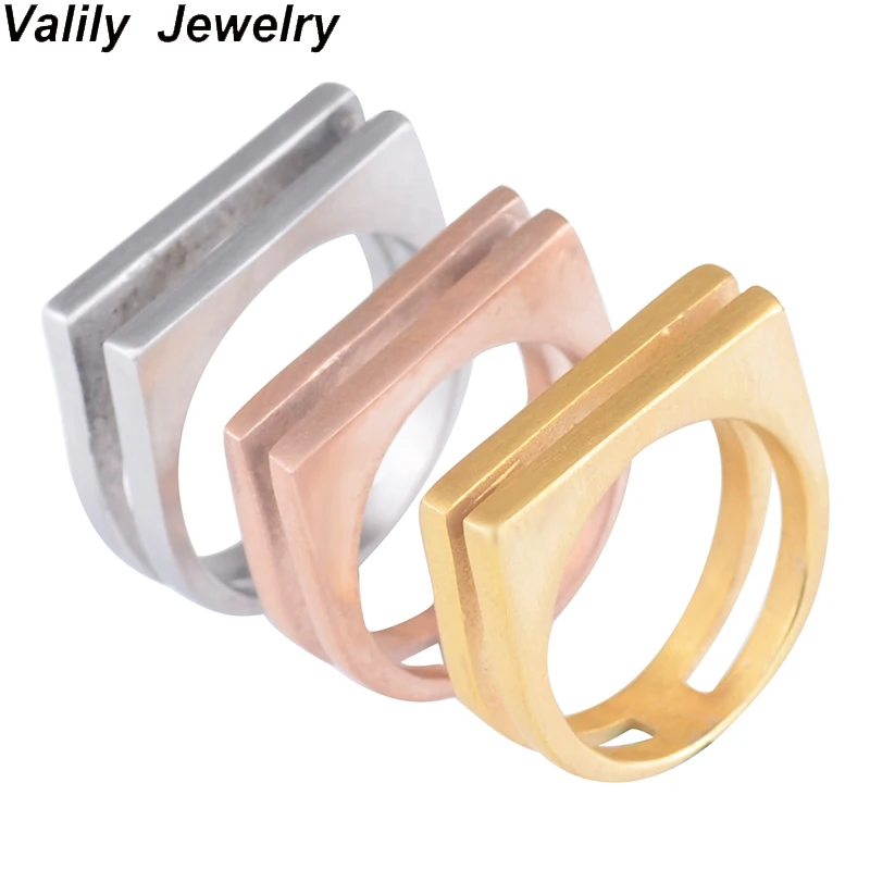 

EdgLifU Geometric Ring Simple Two Bar Round Rings For Women Stainless Steel Simple Rose Gold Matte Wedding Party Rings