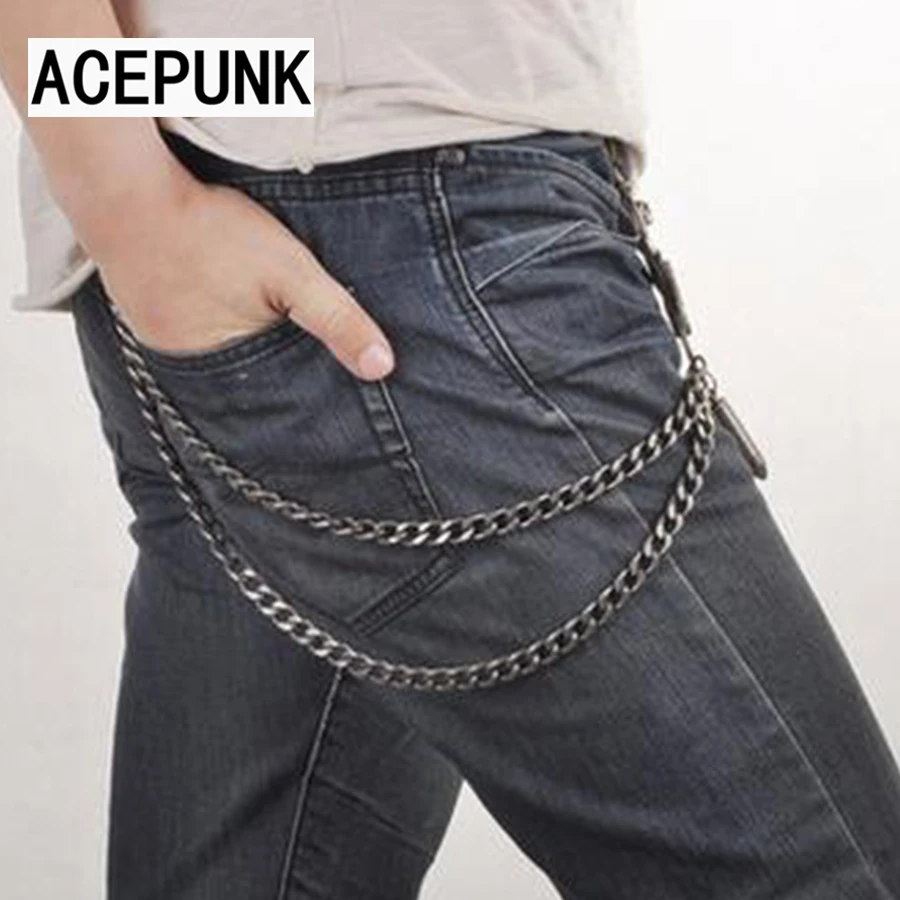 

Alloy Double Layers Long Waist Chain Rock Punk Trousers Hipster Pant Jean Keychain Silver Clip Keyring Men'S HipHop Jewelry