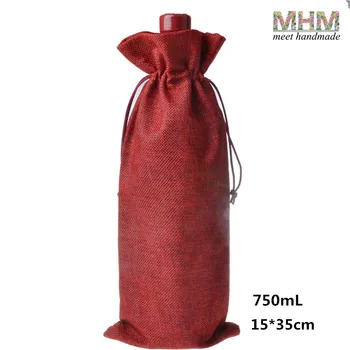 

10pc/lot Natural Jute Burlap Linen Bag 750 Ml Bottle Cover Blind Of Sparkling Wine Champagne Bag