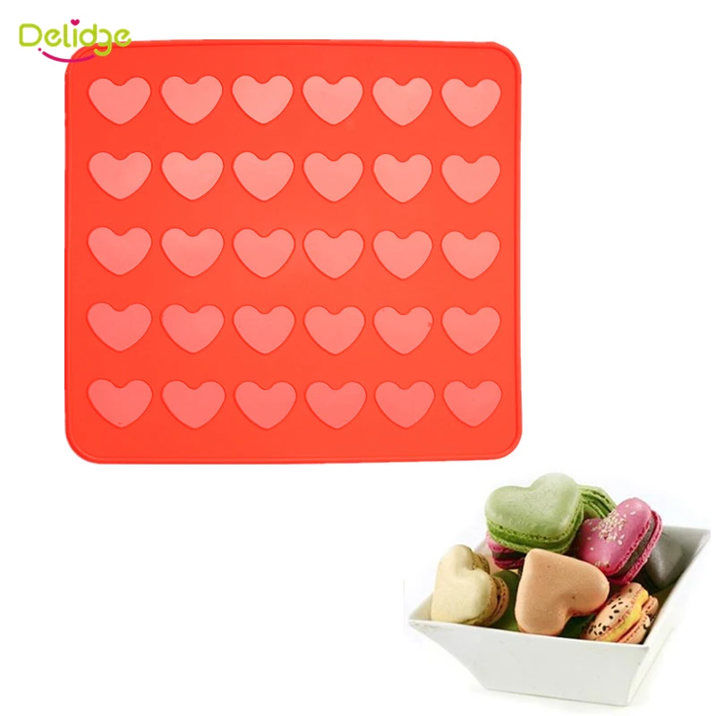 

Delidge 1 pc 30 Holes Macaron Mat Red Heart Shape Silicone Macaron Molds Muffin Oven Pasta Tools Baking Tray Liner Cake Molds