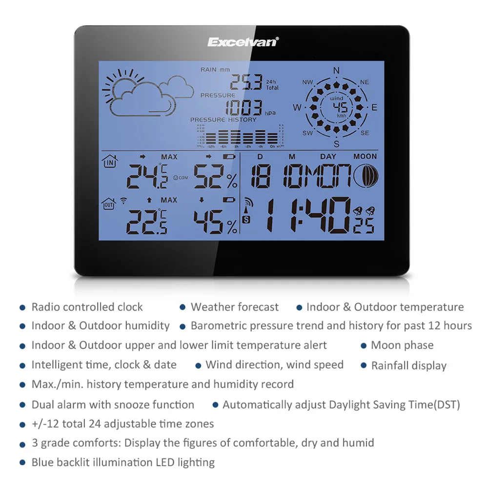 Excelvan Digital Radio Controlled Alarm Clock Thermometer with Snooze FunctionTemperature Calendar Display Wall Moutable11