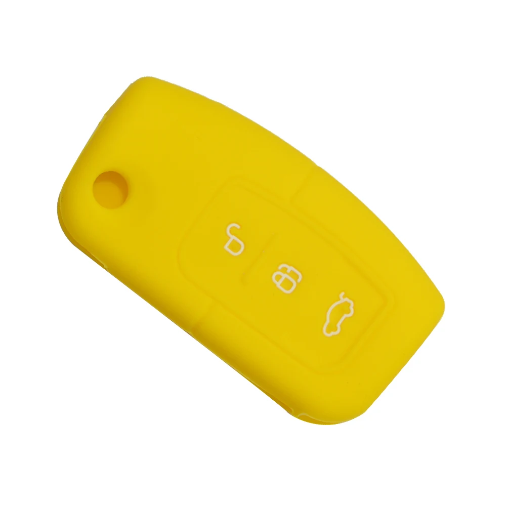 OkeyTech силиконовый чехол для пульта дистанционного управления для Ford Fiesta Focus 2 Ecosport Kuga Escape 3 кнопки автомобильные аксессуары для ключей - Название цвета: Yellow