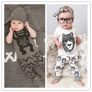 Комплект одежды для маленьких мальчиков; серая футболка с рисунком медведя для маленьких мальчиков; брюки из ченврона; комплект одежды из 2 предметов; Одежда для новорожденных мальчиков