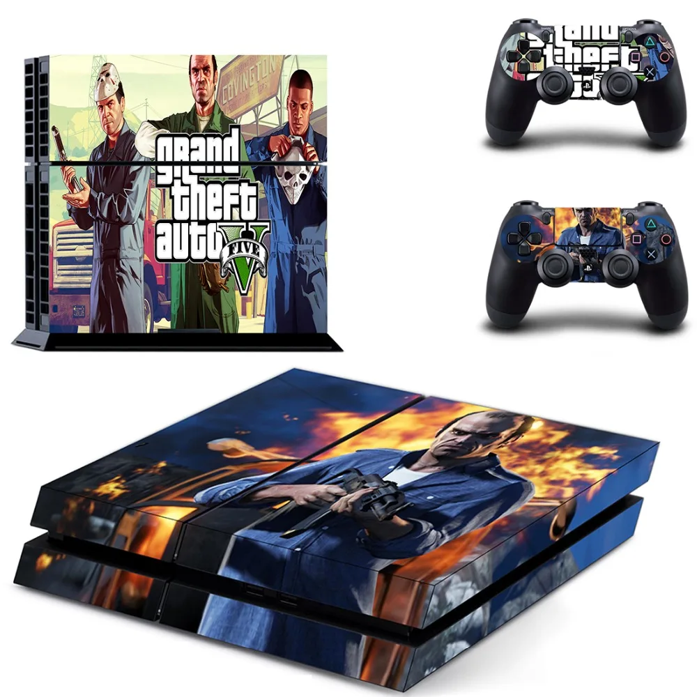 Виниловая наклейка на кожу для консоли Sony Playstation 4 и контроллера PS4 Grand Theft Auto V GTA 5