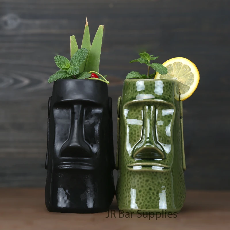 Bottiglia Tiki Ceramica Moai - Decorazione Stile Isola Di Pasqua, 600ml, Perfetta Per Cocktail E Bar - Foto 2