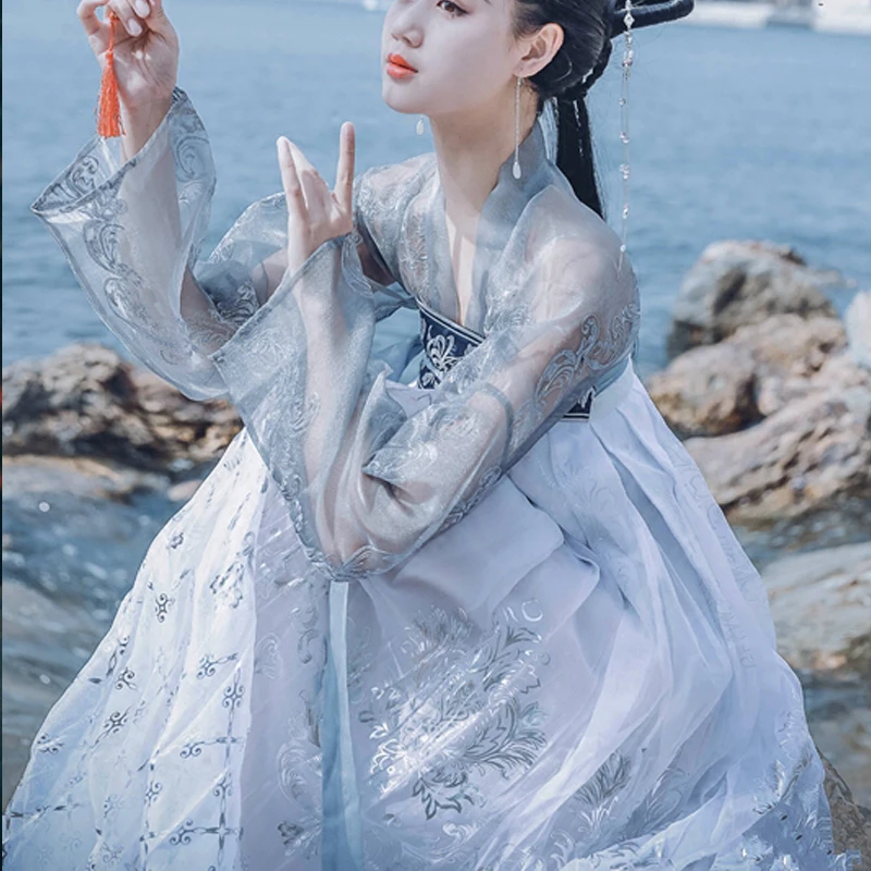 

White Hanfu Festival Outfit Dance Costume For Women Festival Rave Clothes Ethnic Han Dynasty Cosplay Hanfu Stage Costumes BL1237