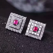 Натуральный рубиновый камень, серьги, 925 серебро, натуральный красный драгоценный камень, женские классические квадратные серьги, ювелирные изделия для свадьбы