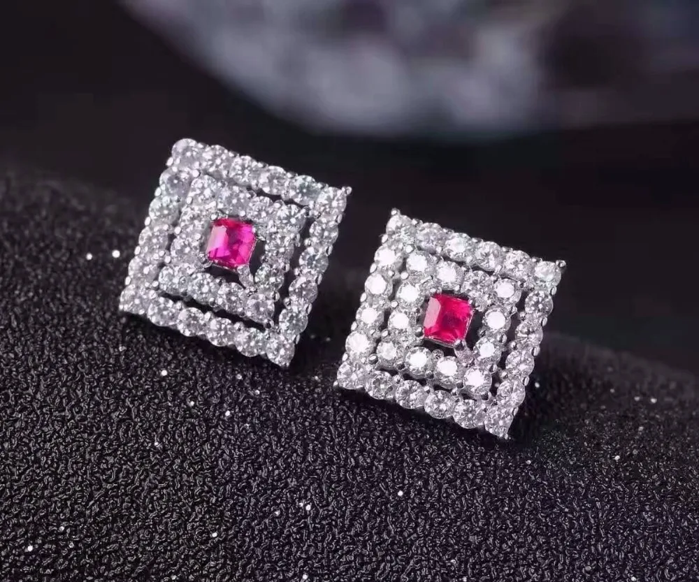 natural ruby stone earrings 925 silver Natural red gemstone earring women classic square fine earrings jewelry for wedding natural ruby stone earrings 925 silver Natural red gemstone earring women classic square fine earrings jewelry for wedding