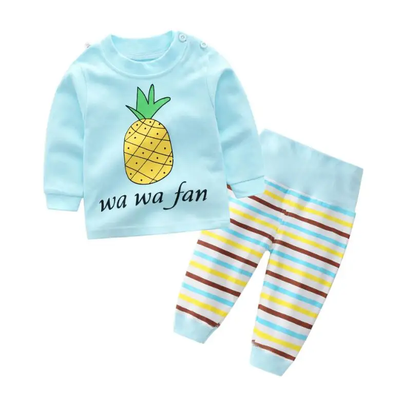 Для маленьких девочек мальчик хлопок одежды детская одежда для сна с героями мультика с длинным рукавом пижамы Детское Нижнее белье Комплект Детские кальсоны Комплект одежды на осень - Цвет: pineapple high waist