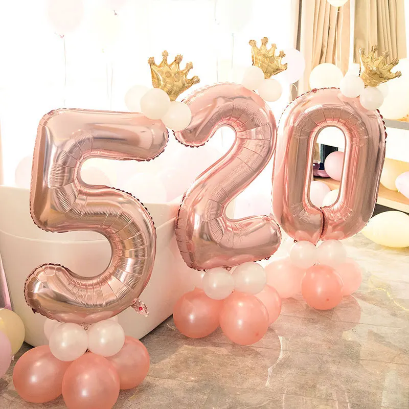 32inch Number 1 2 3 4 5 6 7 8 9 Foil Air balloon Mini Crown Set Baby Shower Birthday Party Balaos Party Decoration