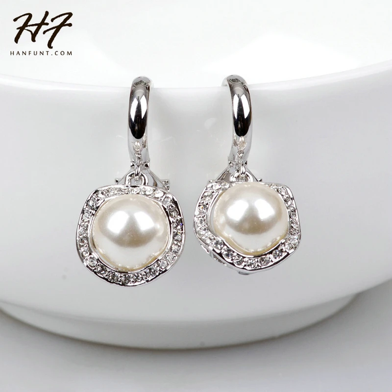 

E553 Concise Imitation Pearl Silver Color Earring Jewelry Made with Genuine Austrian Crystal HotSale