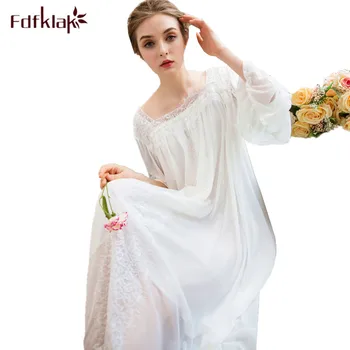 

Fdfklak Modal nightgown women spring summer dress loose princess long nightdress sweet lace women's nightwear night shirt