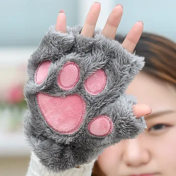 

Hot Lovely Women Female Gloves Mitten Women Cat Claw Paw Mitten Plush Glove Costume Cute Winter Warm Half Finger Gloves