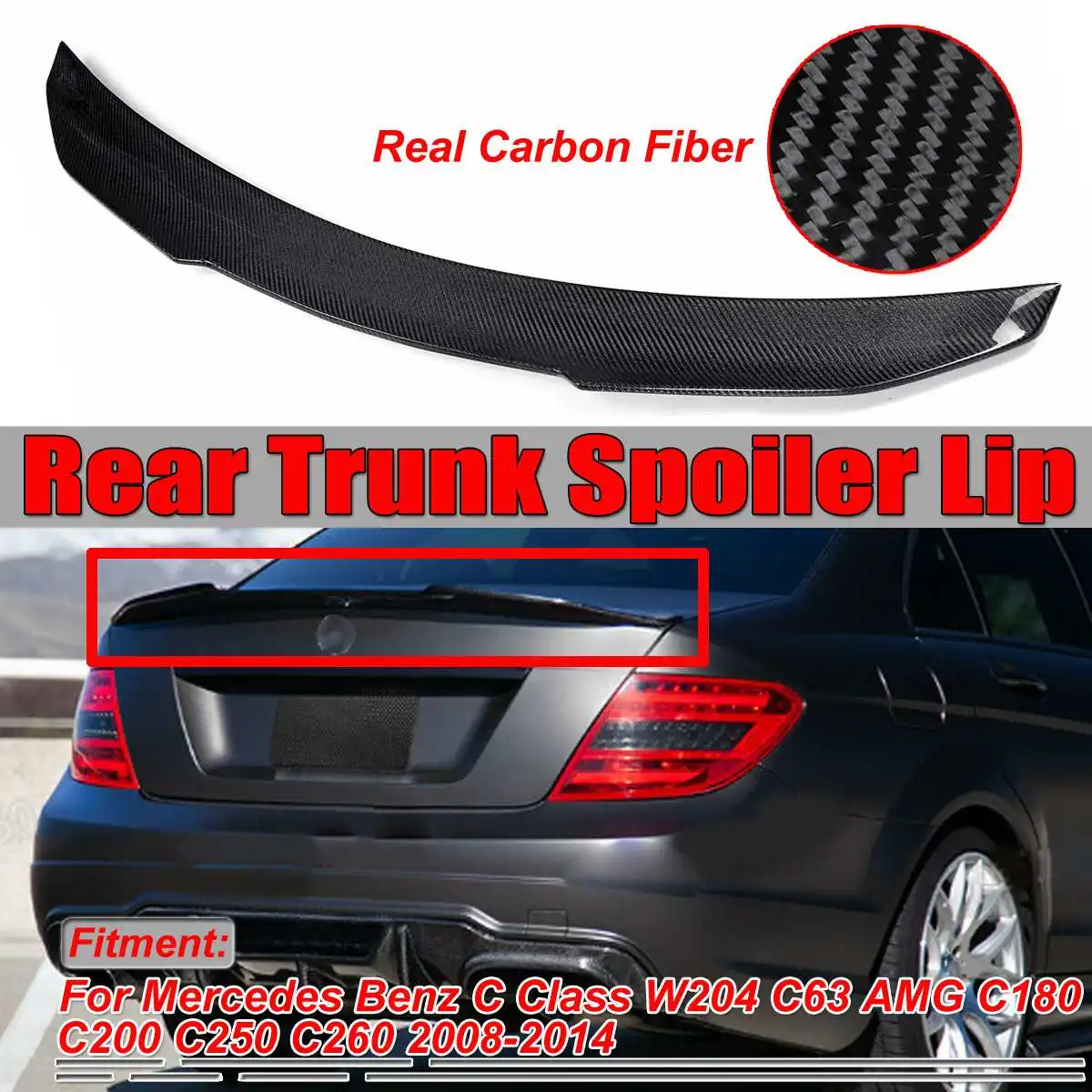 

PSM W204 Real Carbon Fiber Car Rear Trunk Boot Lip Spoiler Wing Lid For Mercedes For Benz C Class W204 C63 For AMG 2008-2014