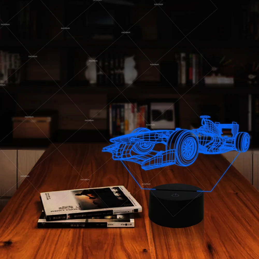 Супер ночник гоночный автомобиль USB Светодиодный настольный светильник 3D Иллюзия Для детей F1 гоночный автомобиль стиль ночник в качестве подарка для любителей автомобилей