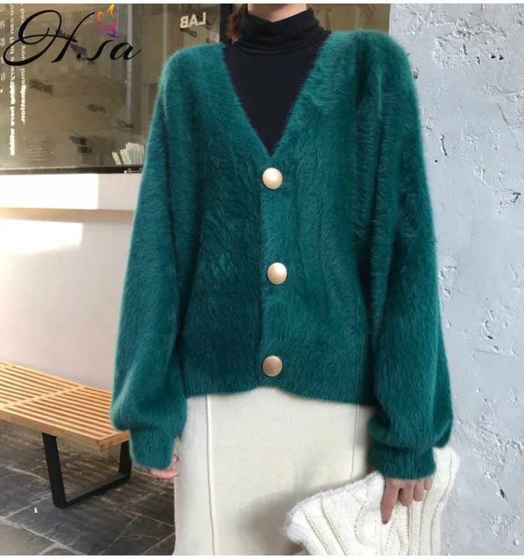 

H.SA 2019 Autumn New Arrivals Sweater Cardigans Single Breasted Mohair Knitwear Sweater Jumpers Harajuku Knit jacket Outwear Top