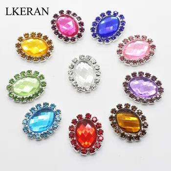 

LKERAN New Metal Buttons 10pcs/Lot 15*20mm Oval Acrylic button Embellishment Handwork Button Decoration Mix Color