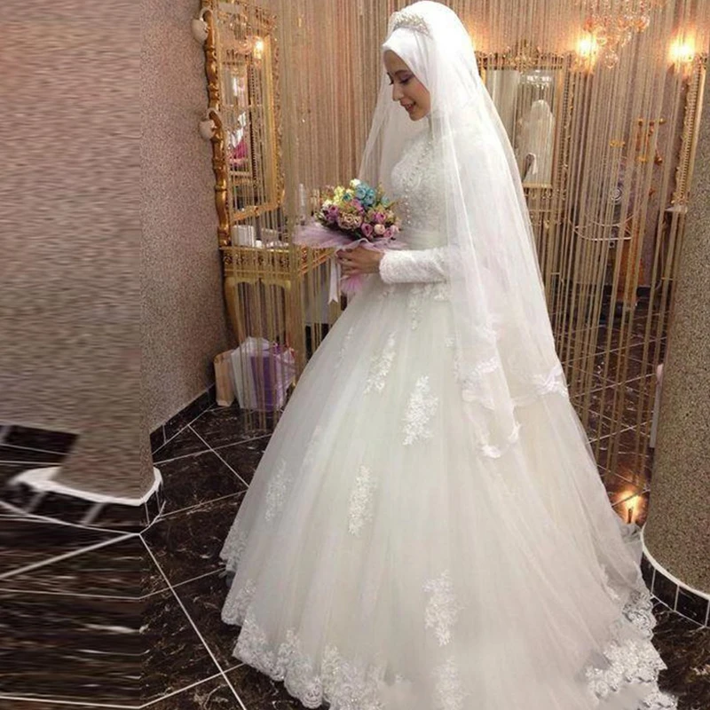 

On Zhu Vestidos De Noiva Ball Gown Bride Dress Princess Lace Muslim Wedding Dresses 2023 Vintage Long Sleeve Wedding Dresses
