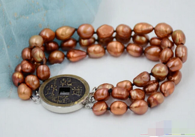 

Hot sell2 rows 8MM purple South Sea shell pearl bracelet 7.5" -Bridal jewelry free shipping