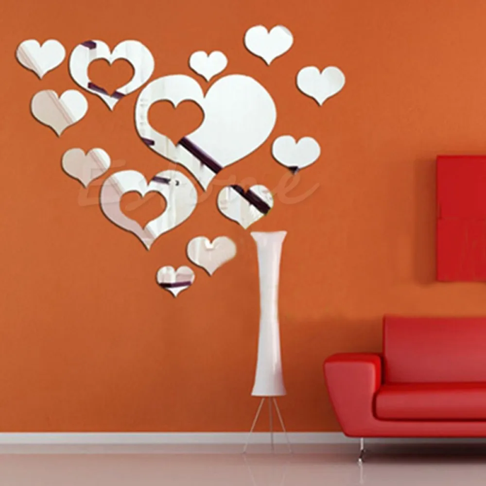 Home decoration 16pcs Love Heart Acrylic Mirror Wall