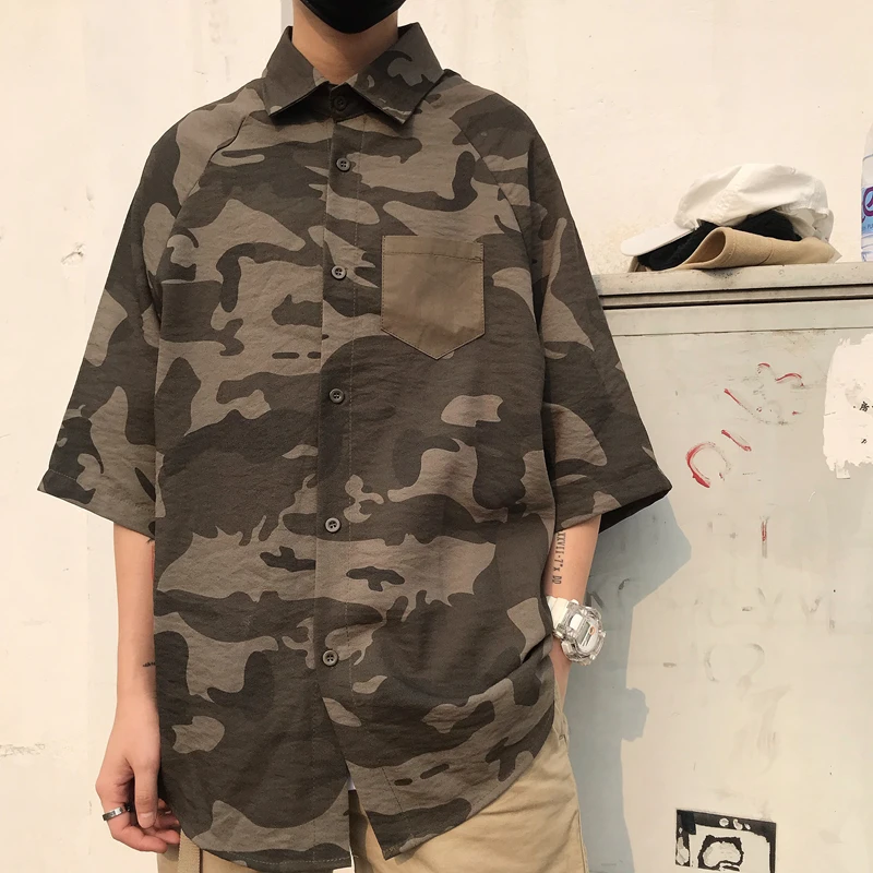 

Plus Size Oversized Loose Pocket Camouflage Camo Blouse Punk Hip Hop Basic Casual Fashion Top Korean Streetwear Harajuku Shirts