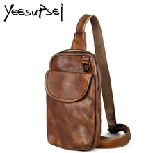 YeeSupSei модные сумки через плечо из натуральной кожи, Мужская однотонная сумка на молнии, тонкая дизайнерская мужская сумка на ремне