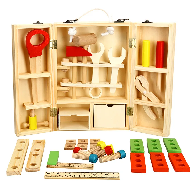 

Baby Wooden Toy Kids Handle Tool Box Games Learning Educational Wooden Tool Toy Screw Assembly Garden Toys for Children Boy