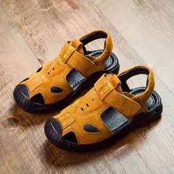 Детские сандалии 2019 Лето Детские пляжные сандалии закрытый носок натуральная кожа Дизайнерская обувь для маленьких мальчиков 21 #-30 # Clj076