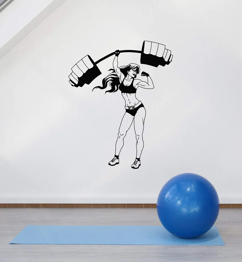 

Vinyl wall decal fitness woman barbell ladies gym sports bodybuilding club home decoration art stickers 2GY23