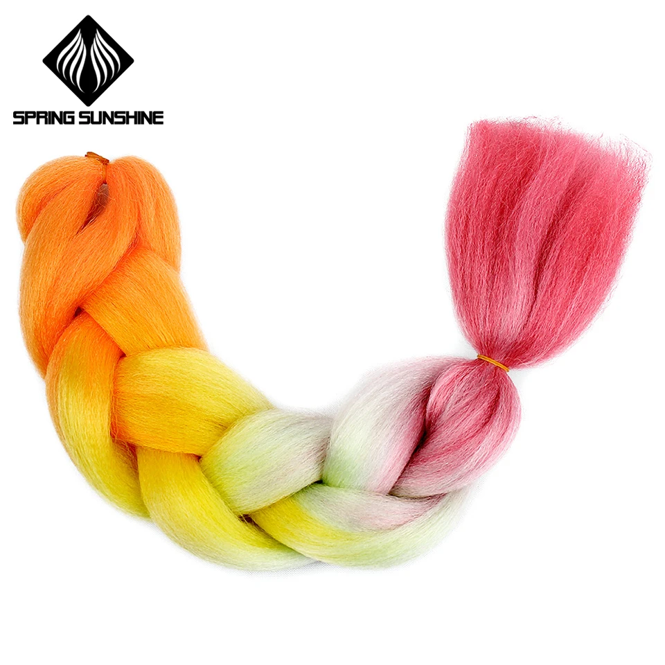 Spring sunshine Jumbo Braid Hair Kanekalon Hair Ombre Crochet Braiding Synthetic Hair Extension For Braids Blue Pink 24 inch -