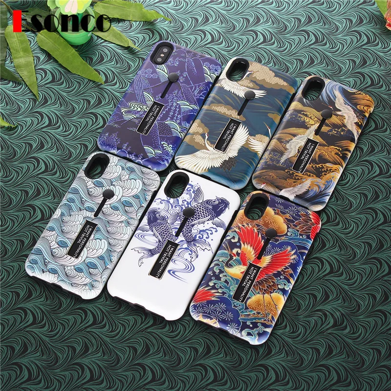 China Porcelain Ring Kickstand Case for iPhone X 7 8 6 s Plus 7P 8P Hide Stand Phone Cases |