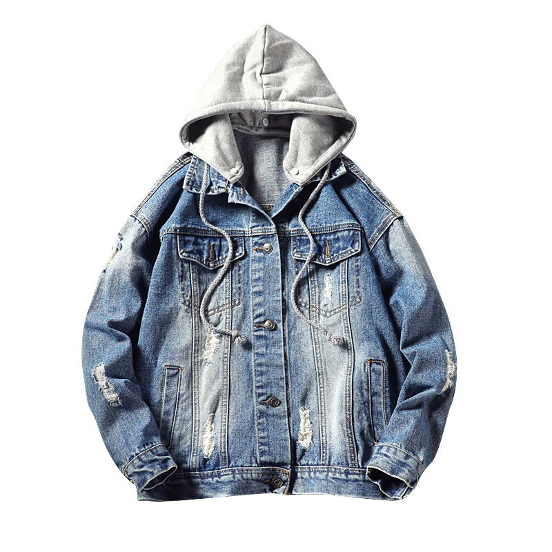 Chaqueta vaquera para hombre, abrigo informal holgado, Hip Hop, Chaquetas vaqueras rasgadas Chaqueta vaquera para hombre, abrigo informal holgado, Hip Hop, Chaquetas vaqueras rasgadas