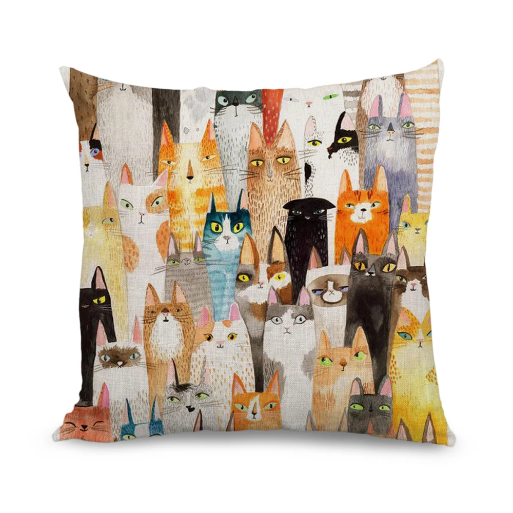 Cute Cats Cushion Cover Custom Cartoon Animal Pillow Covers Decorative