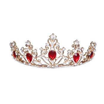 

Fashion Crown Headwear Delicate Alloy Gemstone Crown Women Girl Queen Banquet Party Headwear Brides Pageant Queen Crown Wedding Headband - 15x15cm (Red)
